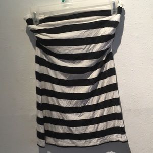 Black white striped strapless tube top small